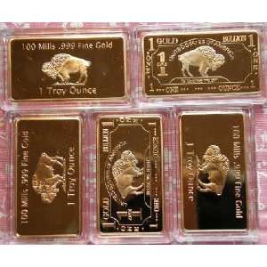   Lot of 100 Beautiful Gold Plated Buffalo Art Bars 