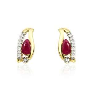  9ct Yellow Gold Ruby & Diamond Earrings: Jewelry