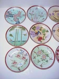 JAPANESE KUTANI YUSHIAKI YAMAZAKI PLATES SET 12 GARDEN SCENES  