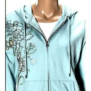  Lucky Brand Aqua Haze Embroidered Hoodie Zip Up Jacket 