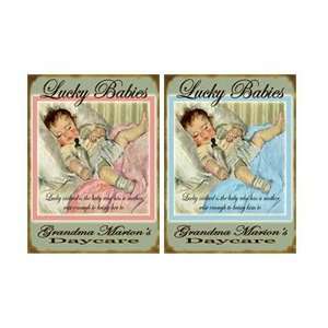  Personalized Lucky Babies Sign   Blue: Kitchen & Dining