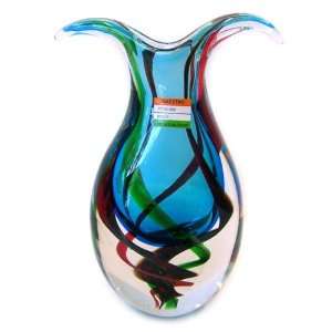   Art Glass Vase Sommerso Flames A62 with certificate: Home & Kitchen