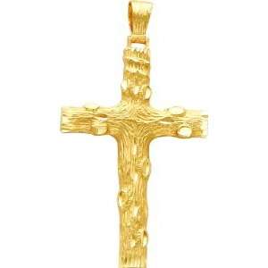  14K Gold Wood Design Cross Pendant: Jewelry