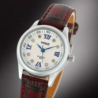 Fashion Jewelry Gift White Leather Women Lady Quartz Wrist Watch 