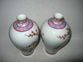 China antique a pair Exquisite famille rose porcelain flower&bird plum 