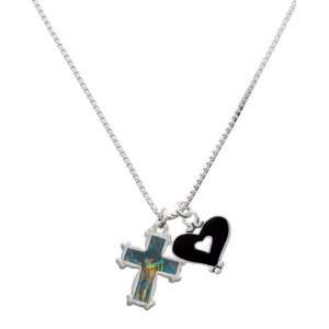    Abalone Shell Cross and Black Heart Charm Necklace: Jewelry