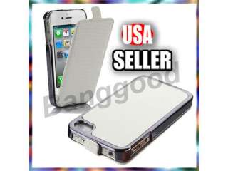 White Deluxe Dual Use Flip Leather Chrome Hard Case Cover For iPhone 4 