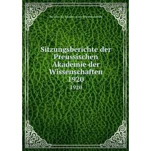   Wissenschaften. 1920: Preussische Akademie der Wissenschaften: Books