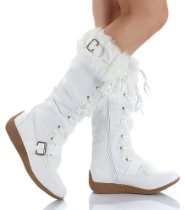 Cheap Winter Boots Shop   White Furry Lace Up Moccasin Winter Boots 
