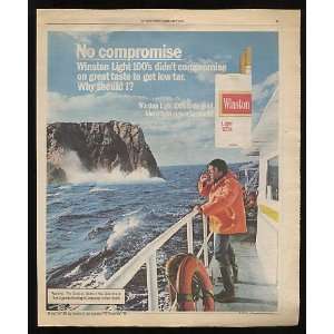  1980 Winston Light Cigarette Man on Boat Print Ad (12122 