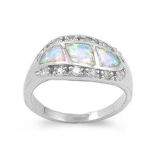 Sterling Silver Ring in Lab Opal   White Opal   Ring Face Height 10mm 