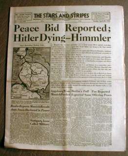 1945 Stars & Stripes WWII newspaper HITLER DEATH   earliest report w 