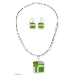  Dichroic glass jewelry set, Green Minimalism Jewelry