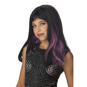   Long Black Childs Wig with Purple Streaks   Wild Child: Toys & Games
