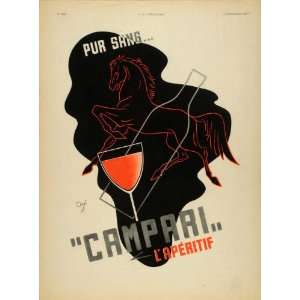  1937 French Ad Campari Thoroughbred Horse Lithograph 