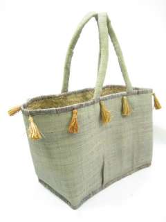 DESIGNER Olive Straw Woven Tassel Bag Tote Handbag  
