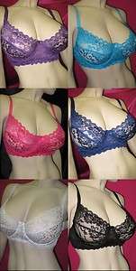 NWT SENSUAL SEMI SHEER RICH EMBROID LACE BRA 34D 36D 38D 40D 42D 44D