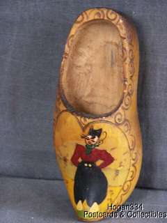 Vintage Wood Dutch Shoe With A Figure Smoking a Pipe Wall Hanging 
