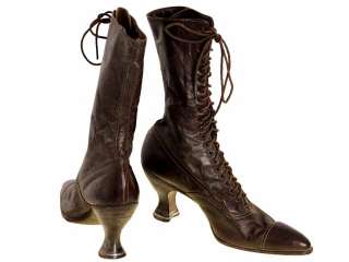 Victorian Ladies Julia Marlowe Boots w/Louis Spool Heels Brown 1900 