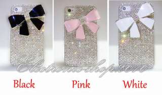 Handmade 3DBow Bling Full Swarovski Crystals Case Cover For iPhone 4 