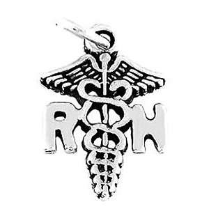   : Sterling Silver One Sided Registered Nurse Caduceus Charm: Jewelry