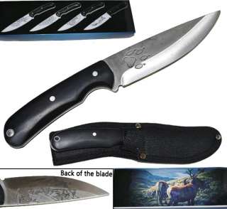 Full Tang Hunting Knife Wolf Engraved Comes with Case  