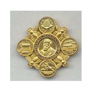  PIONEER JUBILEE GOLD 1897 UTAH LDS MORMON BADGE COPY 