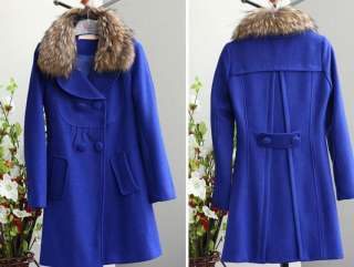 New elegant Double breasted Womens Winter Wool long Coat Jacket fur 