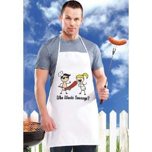  WHO WANTS SAUSAGE BBQ APRON   WHITE Health & Personal 