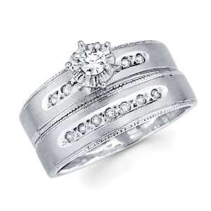 Diamond Engagement Rings Bridal Set 14k White Gold Wedding Band 1/5 CT 