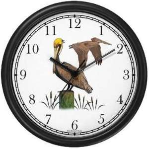   Brown Pelicans Wall Clock by WatchBuddy Timepieces (White Frame): Home