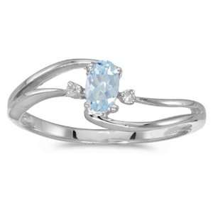   White Gold March Birthstone Oval Aquamarine And Diamond Wave Ring