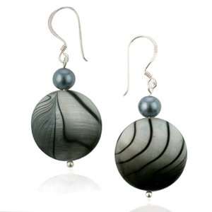   of Pearl Black and White Print Round Disc Dyed Pearl Earrings: Jewelry
