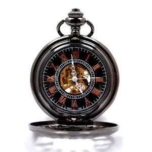  Wind Pocket Watch Collections Black Dial Red Roman Number Everything