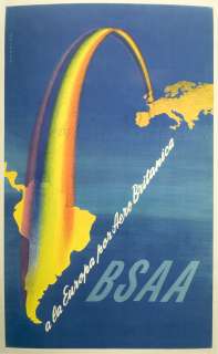 ORIGINAL Linen backed 1948 BSAA Airline Travel Poster, South America 