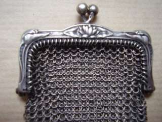 CHARMING FRENCH SILVER ART NOUVEAU MINIATURE CHAIN PURSE WATER LILY 