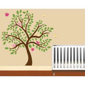 Kids childrens tree vinyl wall decal with 10 penelope birds and leaves 