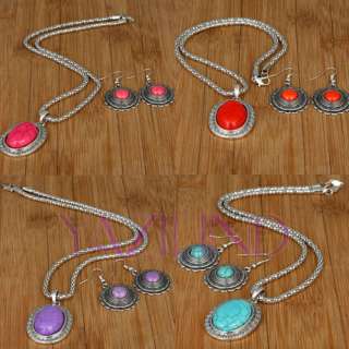 Women Fashion Tibet Silver Color Turquoise 4 Sets Handcrafted Coin 