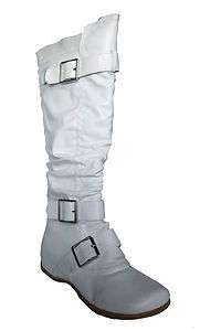   Moda BEST Womens White Knee High Trendy 3 Buckle Side Zip Fasion Boot