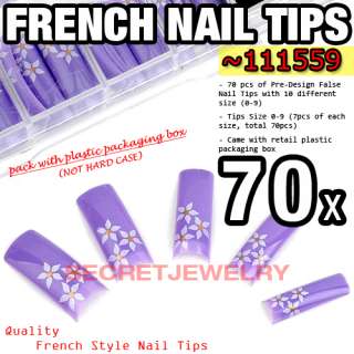 70 pcs Purple Flora Acrylic French False Nail Tips #559  