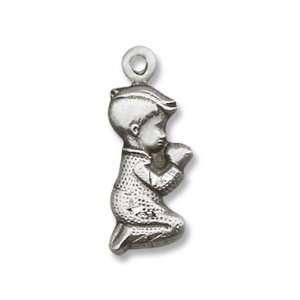 Sterling Silver Praying Boy Medal Pendant with 18 Sterling Silver 