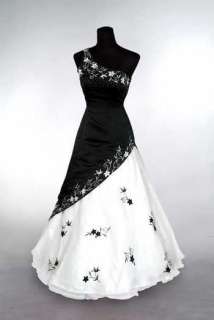   White+Black Embroidery Evening dress Prom ball DRESS Bridal gowns