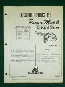 1975 McCULLOCH POWER MAC 6 CHAIN SAW PARTS MANUAL  
