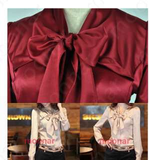   Mandarin collar bownot Women OL Formal Shirt Slim top blouse  