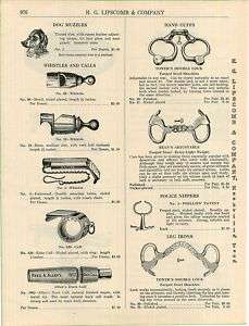 1913 Police Bean Tower Hand Cuffs Leg Irons Whistles ad  