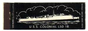 Colonial, LSD 18, Navy Ship Matchbook Cover  
