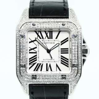 Authentic Mens Cartier Santos 100 Stainless Steel Diamond Watch 
