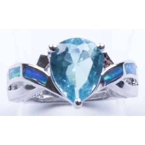   925 Sterling Silver Green Fire Opal & Blue Spar Ring Size 9 Rsb2228a