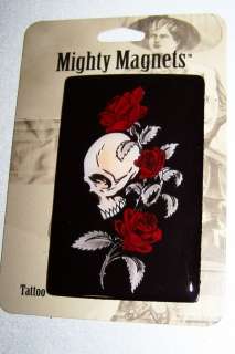 Day of Dead Skull Rose Tattoo Magnet Frig Dia de los Muertos Decor 