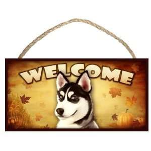 Husky Fall Season Welcome Dog Sign / Plaque featuring the art of Scott 